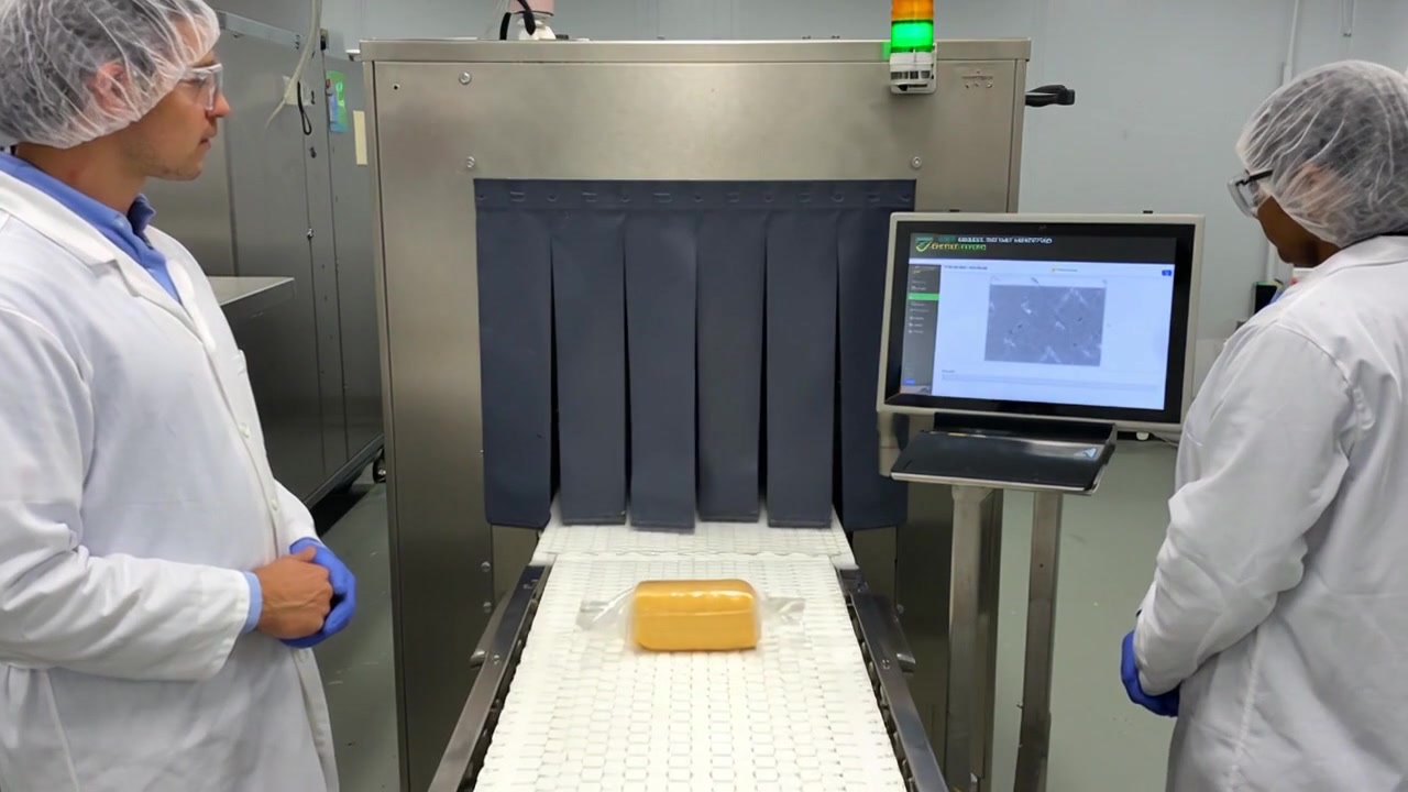 Cheese package at an X-ray inspection station