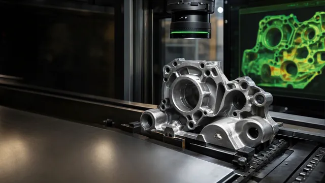 Camera inspecting a cast component with X-ray analysis visible