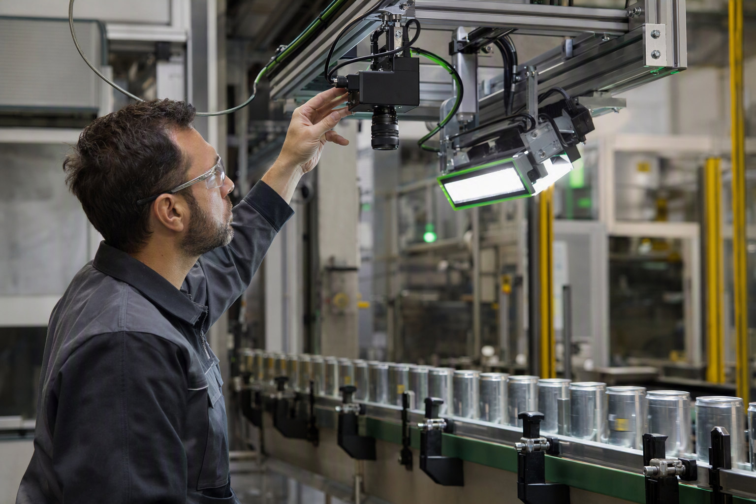 Automation engineer evaluating an existing industrial camera and production lighting