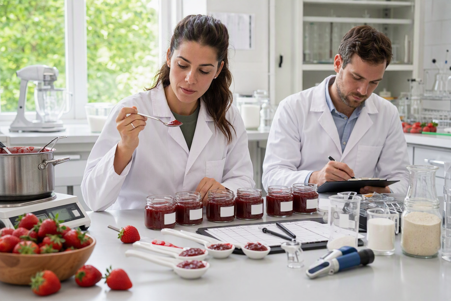 Application expert prioritizing strawberry flavor tests for jam and fruit preparation