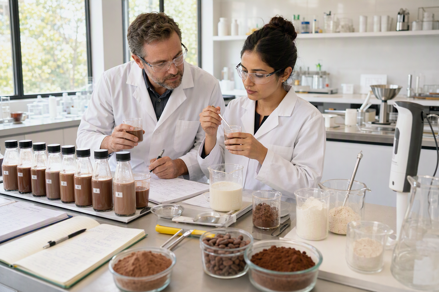Flavor and application team mapping a chocolate plant-protein brief-to-sample pilot